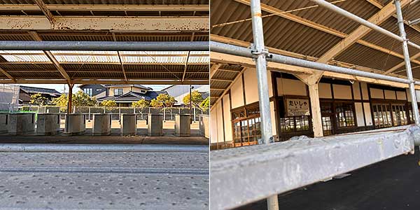 ホーム側の柵から覗き見る旧駅舎内